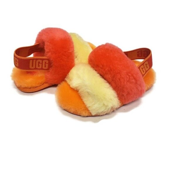 UGG Sz 6 Age 2-3 Oh Yea Slide Slippers S/N 1116636T Lamb Fur Red Orange Toddler - Picture 7 of 8